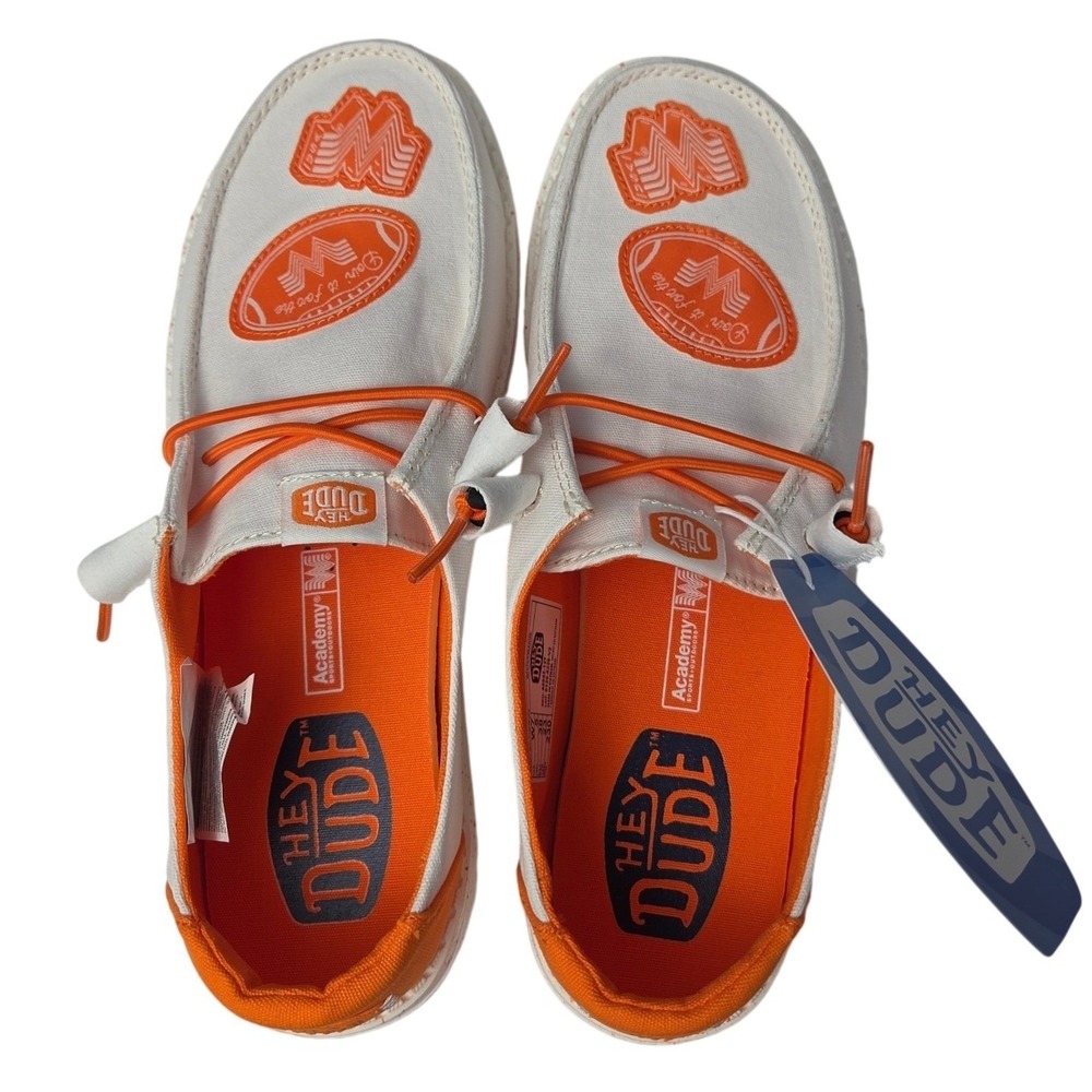 Hey Dude Wendy Whataburger Shoes Women 7 White Orange Slip On Canvas Loafers NEW - Picture 9 of 13